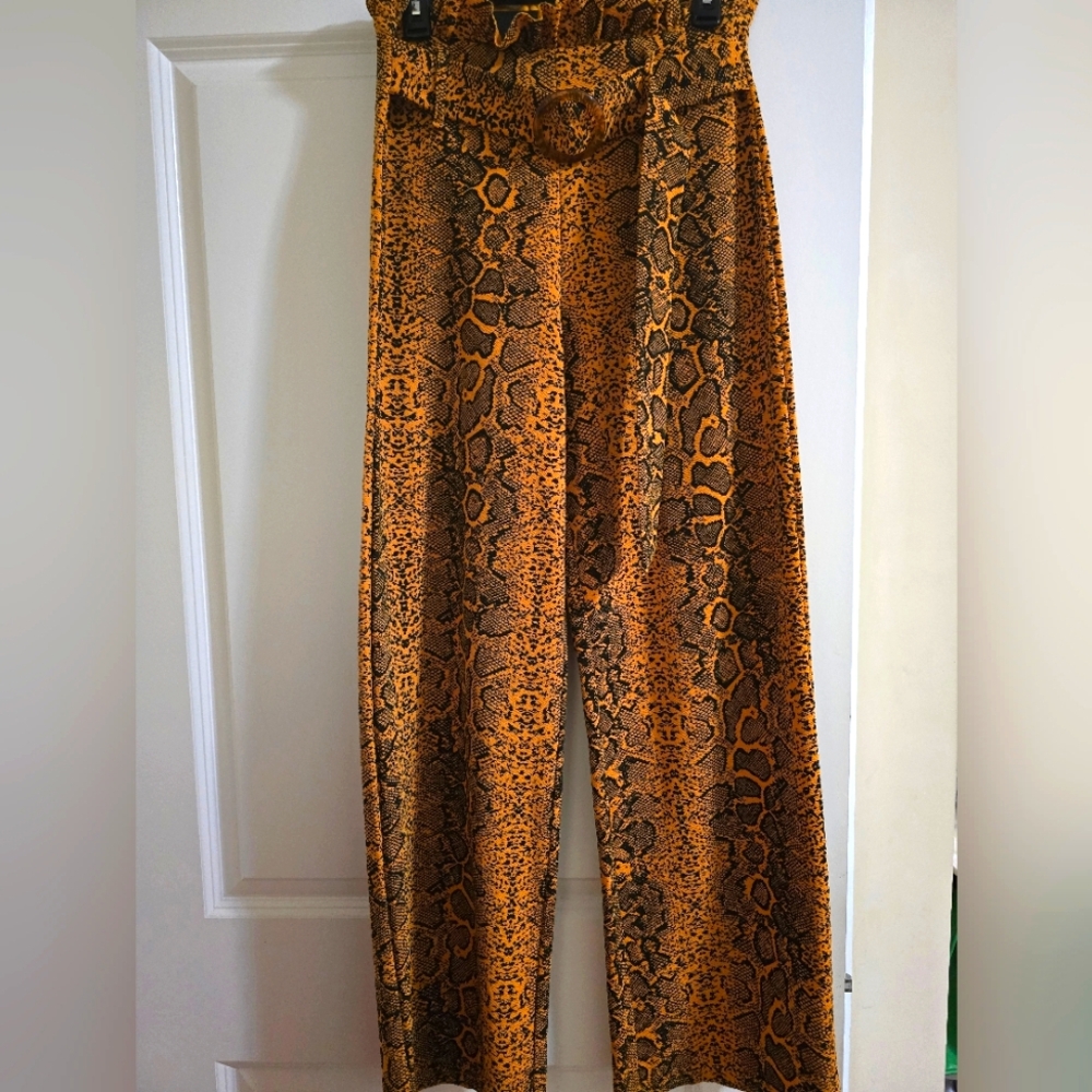 Boohoo Snake Print Wide Leg Pants - Brown